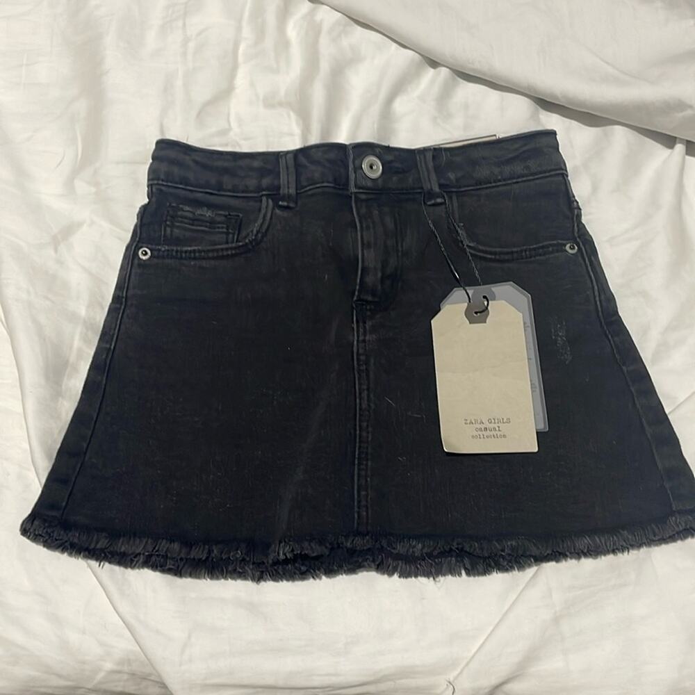 Zara girls 5 grey black denim a line mini skirt pockets unlined nwt